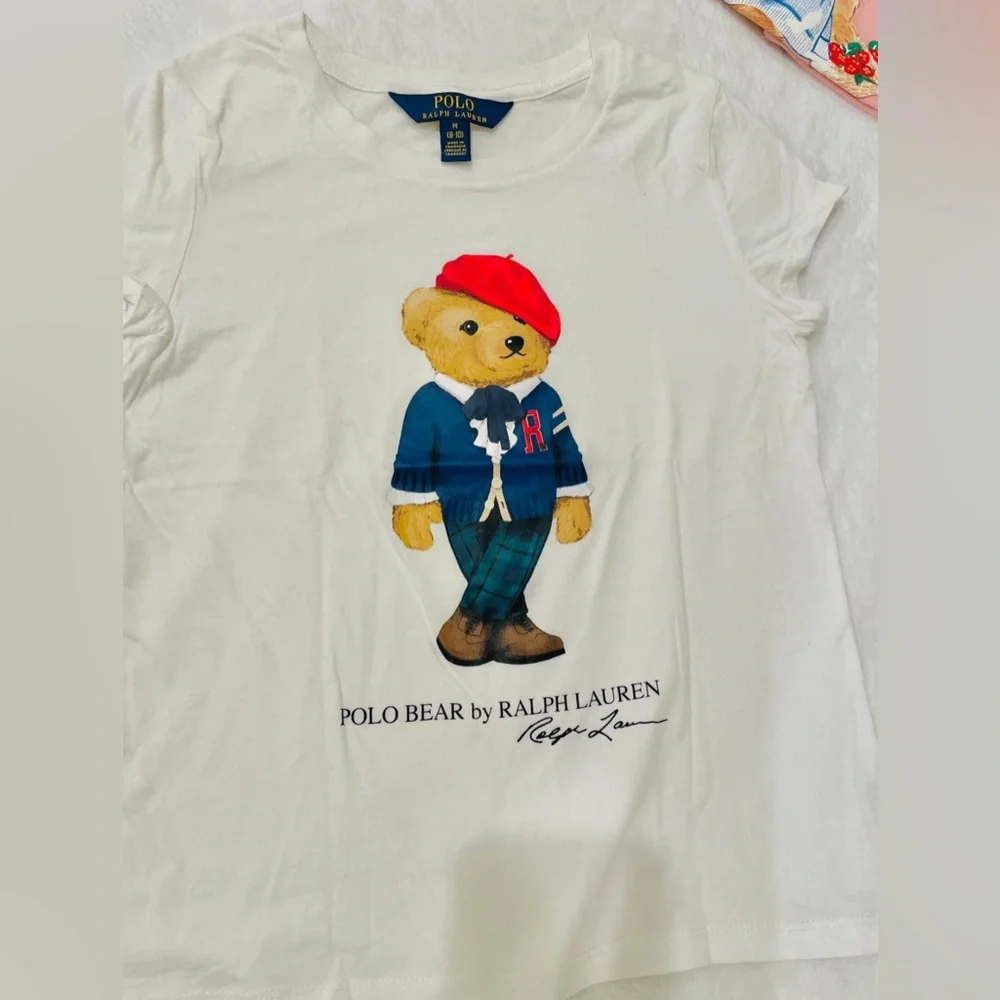3 Polo Ralph Lauren Girls T-shirt Tops Polo Bear - (Size M 8/10) - Picture 4 of 12